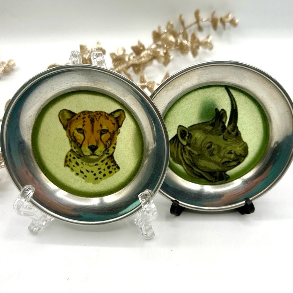2x🐘HP! 8 Stieff Pewter African Animal Pewter Coasters. 1950-75 - Picture 7 of 14